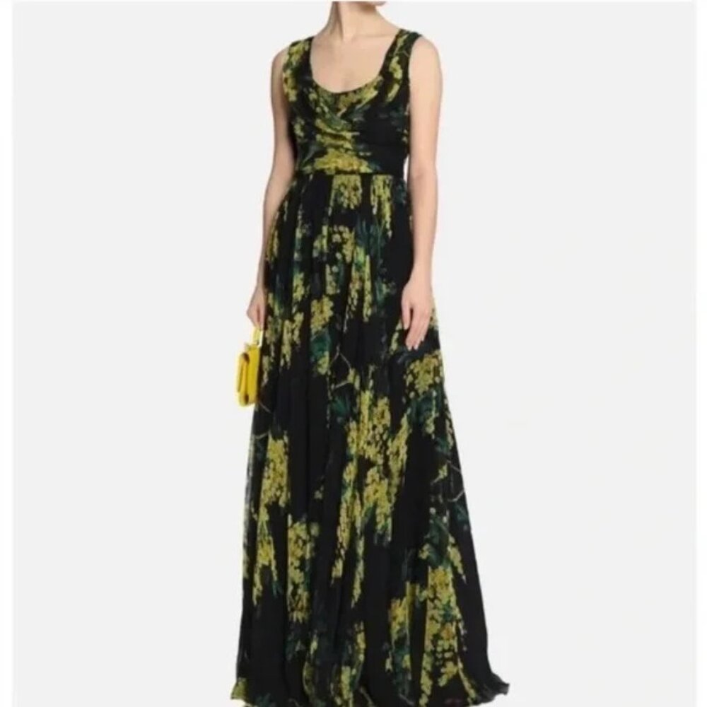 NWOT Dolce & Gabbana Yellow Floral Silk Full Length Gown